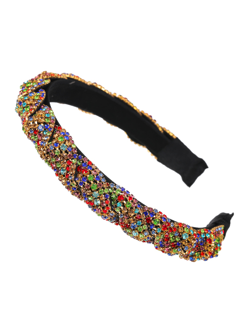 Fashion Color Alloy Diamond Braided Headband