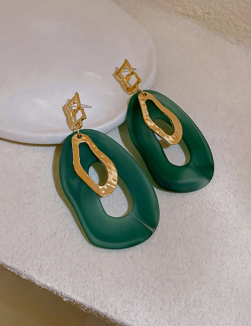 Fashion Green Geometric Acrylic Double Circle Hollow Stud Earrings