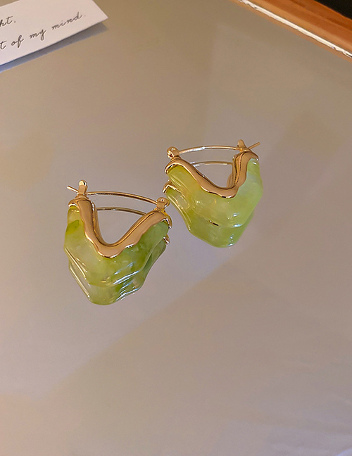 Fashion Green Metal V-shaped Resin Stud Earrings