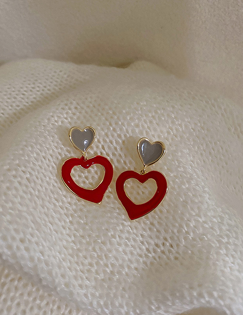 Fashion Red Real Gold Plating Double Love Earrings