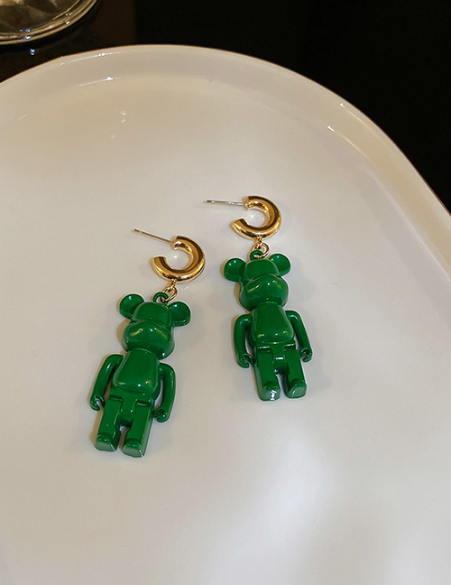 Fashion Green Painted Smiley Bear Earrings