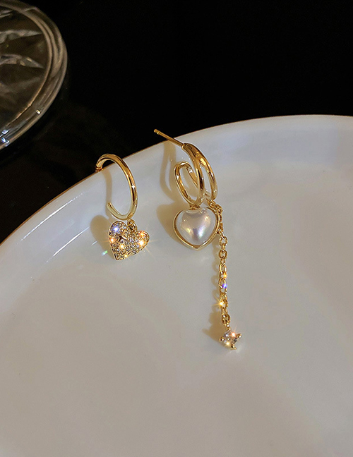 Fashion Gold Color Micro-inlaid Zirconium Love Pearl Asymmetrical Earrings