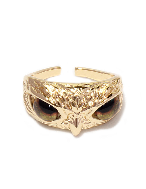 Fashion Brown Gold-plated Copper Owl Texture Ring