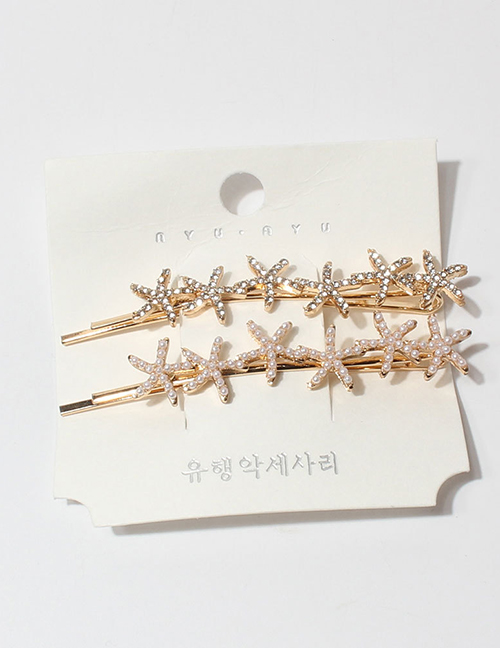 Fashion F13840 Metal Diamond-studded Starfish And Pearl Hairpin Set
