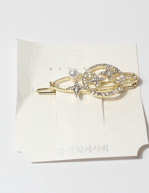 Fashion F13870 Metal Diamond-studded Smiley Pearl Hairpin