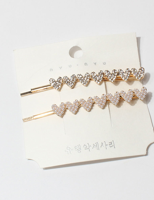 Fashion F13920 Metal Diamond Love Pearl Hairpin Set