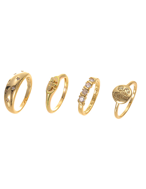 Fashion Gold Four-piece Alloy Diamond-studded Flower Ring