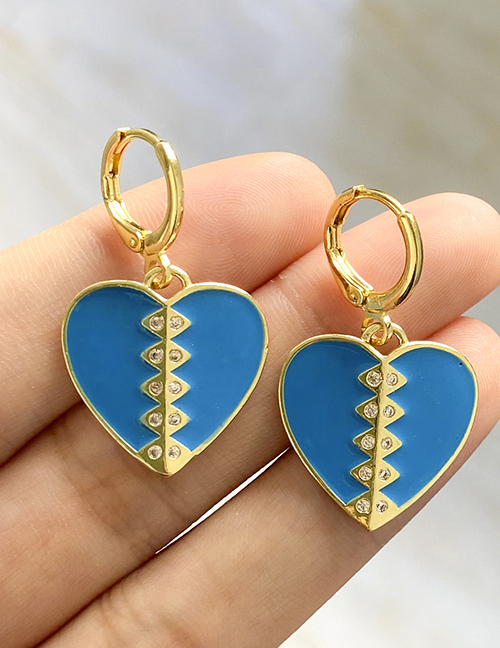 Fashion Blue Alloy Splicing Peach Heart Ear Ring