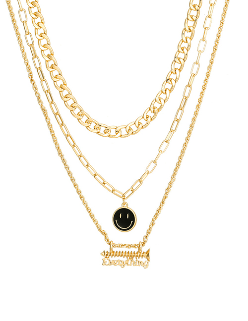 Fashion Black Alloy Drip Oil Smiley Face Nail Multi-layer Necklace