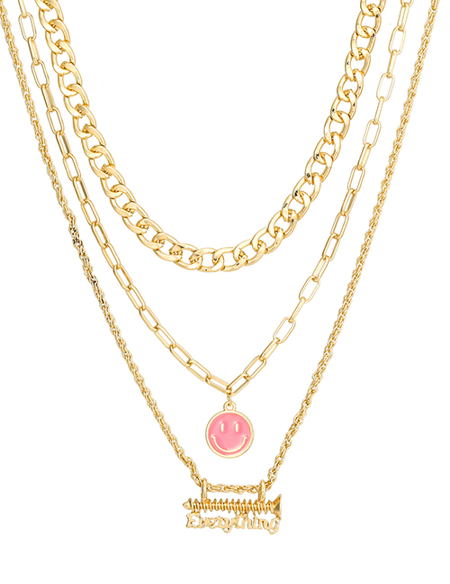 Fashion Rose Red Alloy Drip Oil Smiley Face Nail Multi-layer Necklace