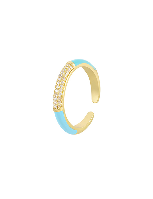 Fashion Sky Blue Alloy Dripping Diamond Open Ring