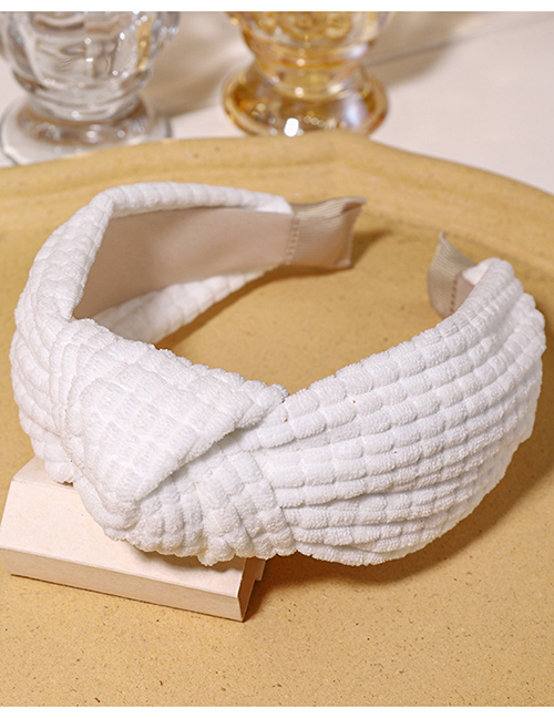 Fashion White Woolen Knotted Broadband Hair Band