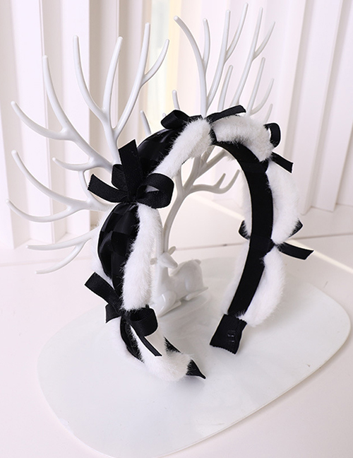 Fashion Black Plush Leather Stitching Bow Headband
