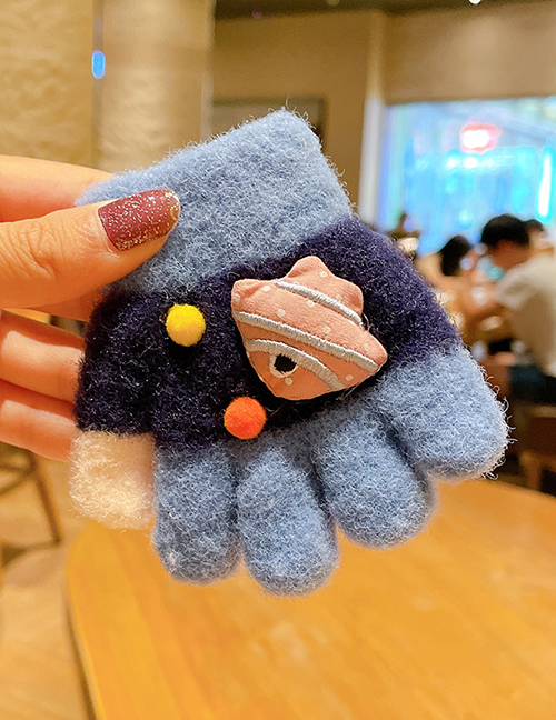 Fashion Pure Blue 0-3 Years Old Children's Clownfish Warm Five-finger Gloves