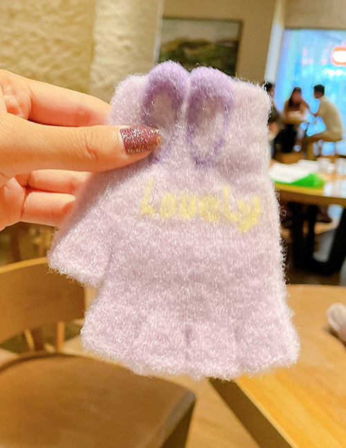 Fashion Purple Rabbit Ear Gloves Recommended For 0-6 Years Old Children's Rabbit Ears Half Finger Gloves