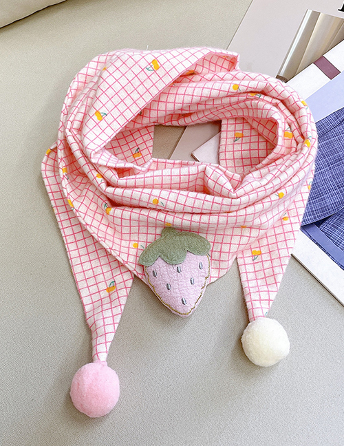 Fashion Pink Lattice Fruit 2-12 Years Old Children's Cartoon Print Triangle Scarf (2-12 Years Old)
