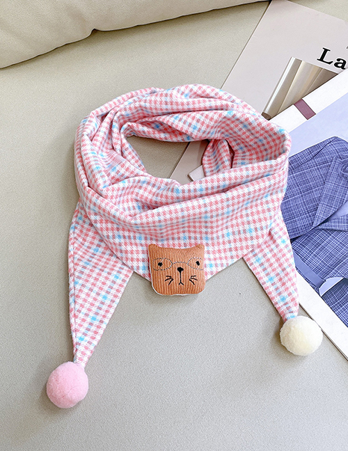 Fashion Pink Colorful Plaid 2-12 Years Old Children's Cartoon Print Triangle Scarf (2-12 Years Old)