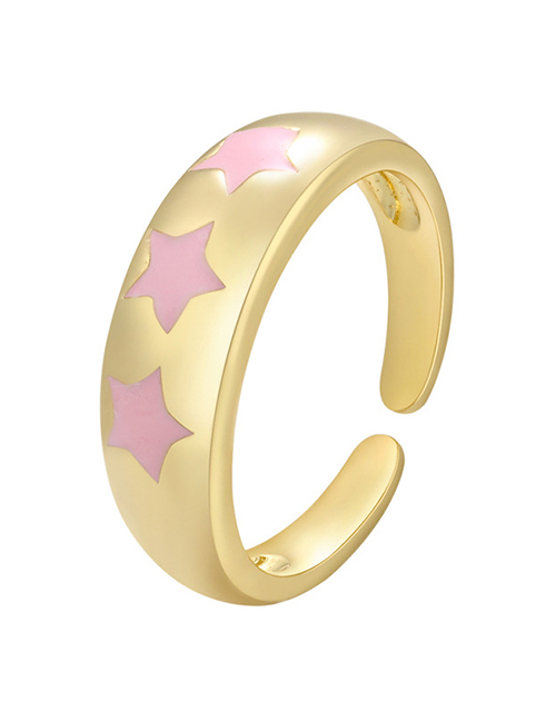 Fashion Pink Copper Drop Oil Five-pointed Star Open Ring