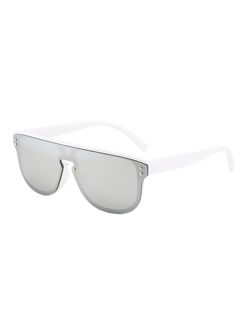 Fashion White Frame White Mercury One-piece Large Frame Sunglasses