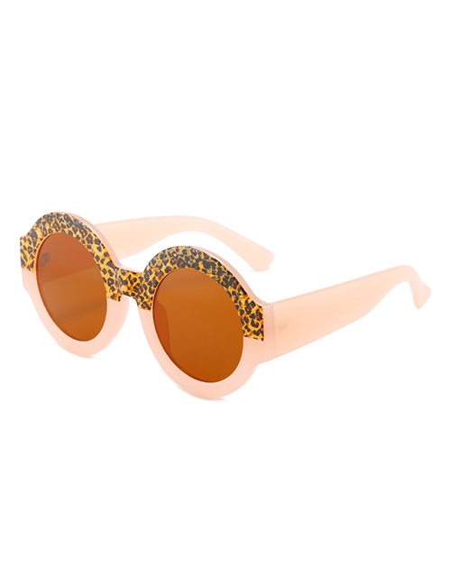 Fashion Top Leopard Print And Bottom Powder Frame Tea Slices Large Frame Color Block Round Frame Sunglasses