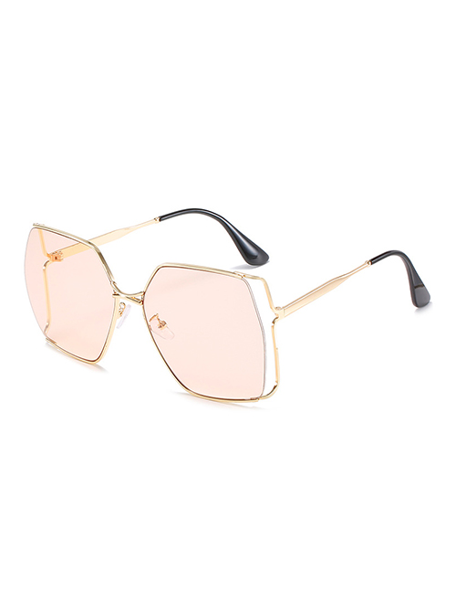 Fashion Gold Frame Champagne Slices Square Half-rim Sunglasses