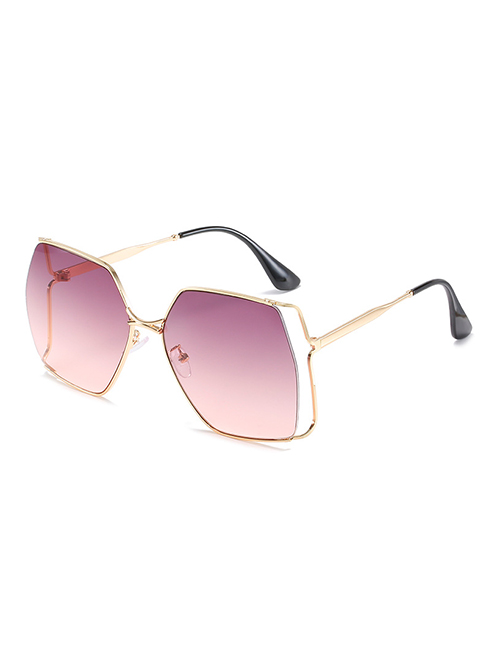 Fashion Gold Frame Gray Powder Tablets Square Half-rim Sunglasses
