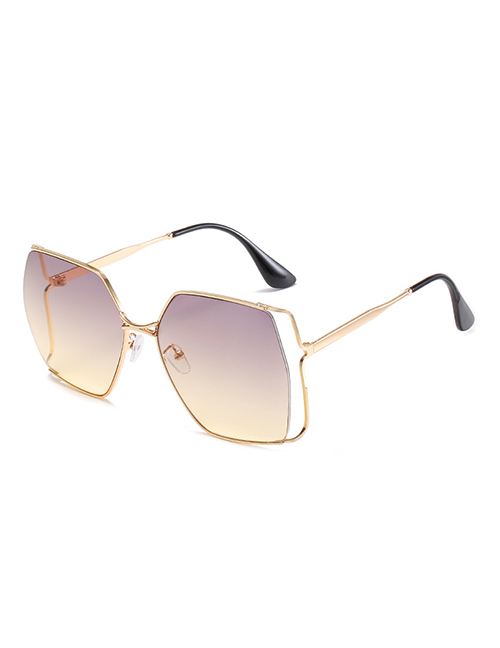 Fashion Golden Frame Upper Ash And Lower Tea Slices Square Half-rim Sunglasses