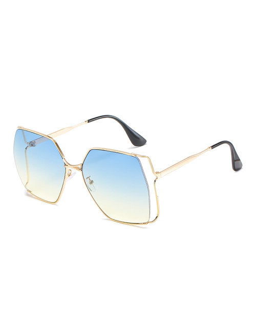 Fashion Gold Frame Upper Blue And Yellow Film Square Half-rim Sunglasses