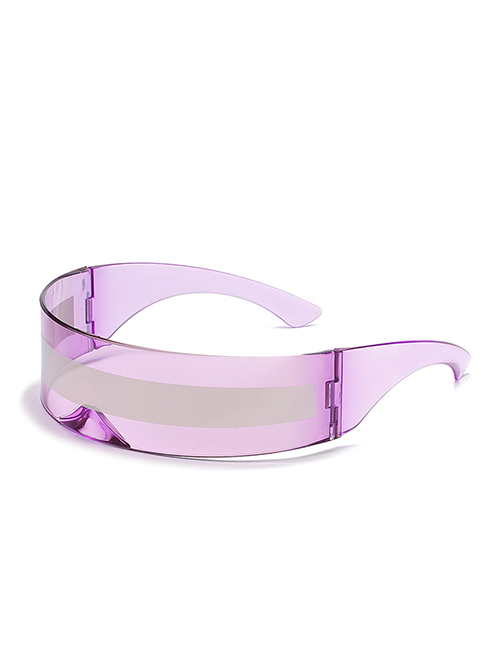 Fashion Purple Frame White Mercury One-piece Wide-rim Sunglasses