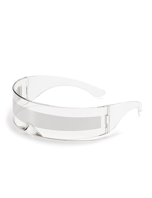 Fashion Transparent Frame White Mercury One-piece Wide-rim Sunglasses