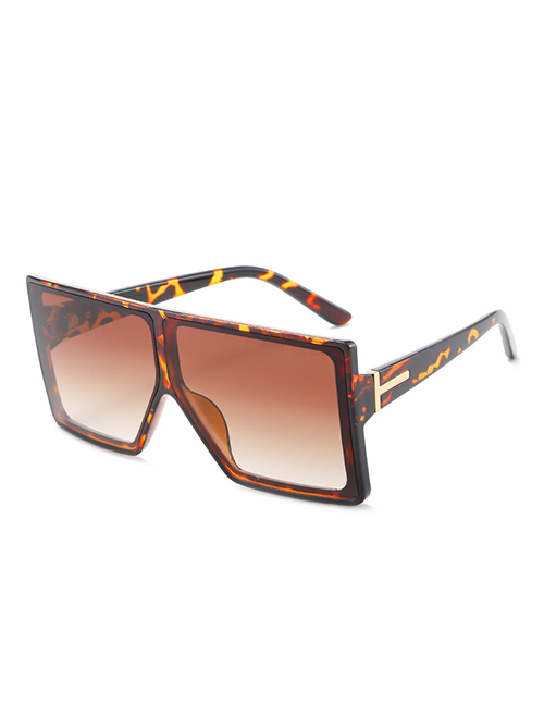 Fashion Leopard Frame Double Tea Slices T-shaped Big Frame Sunglasses