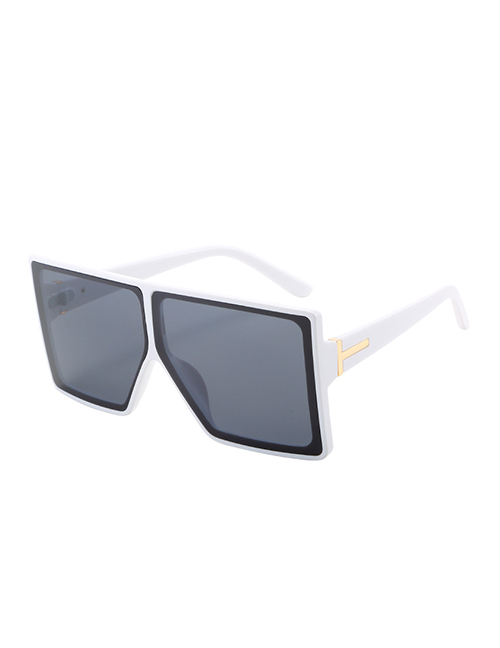 Fashion White Frame All Gray Film T-shaped Big Frame Sunglasses