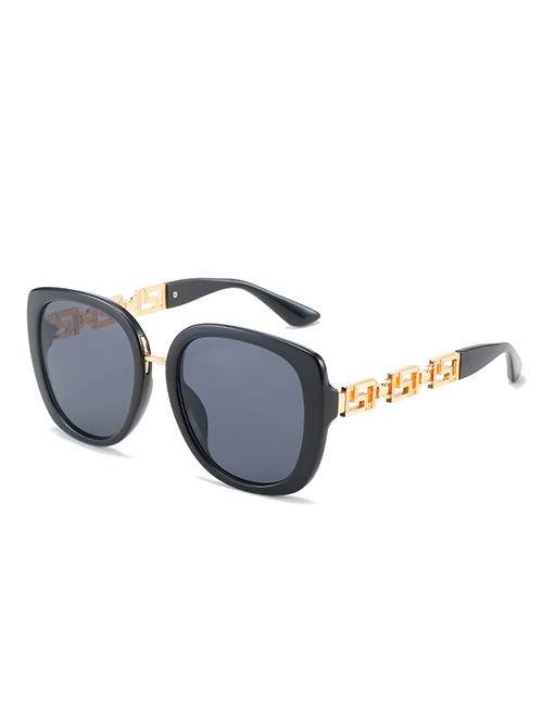 Fashion Black Frame Double Gray Sheet Chain Large Frame Sunglasses