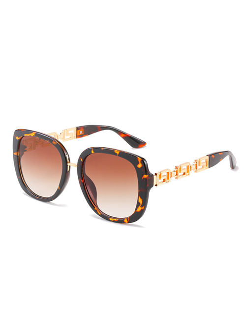 Fashion Leopard Frame Double Tea Slices Chain Large Frame Sunglasses