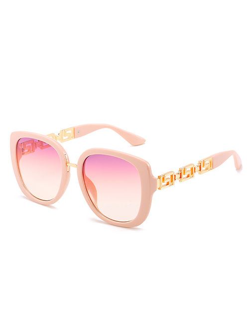 Fashion Pink Frame Purple Powder Tablets Chain Large Frame Sunglasses