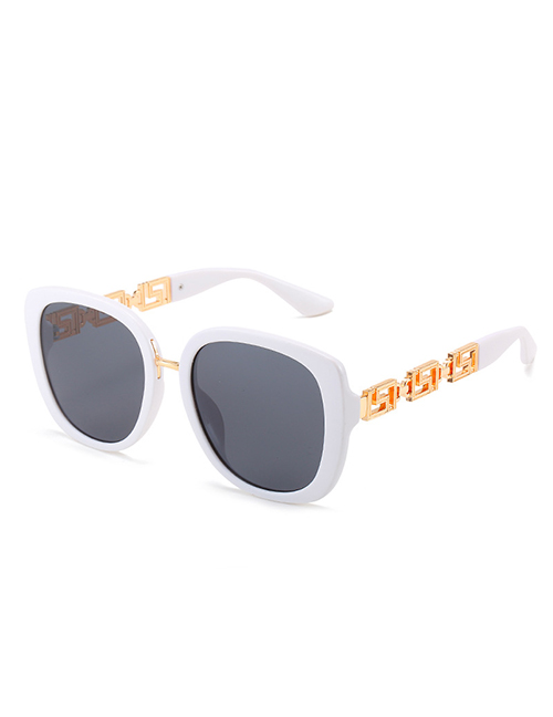 Fashion White Frame All Gray Film Chain Large Frame Sunglasses