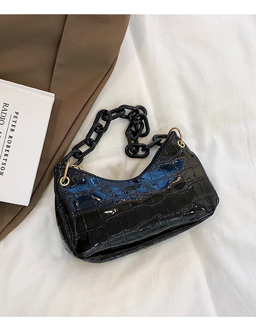 Fashion Black Pu Stone Pattern Chain Handbag