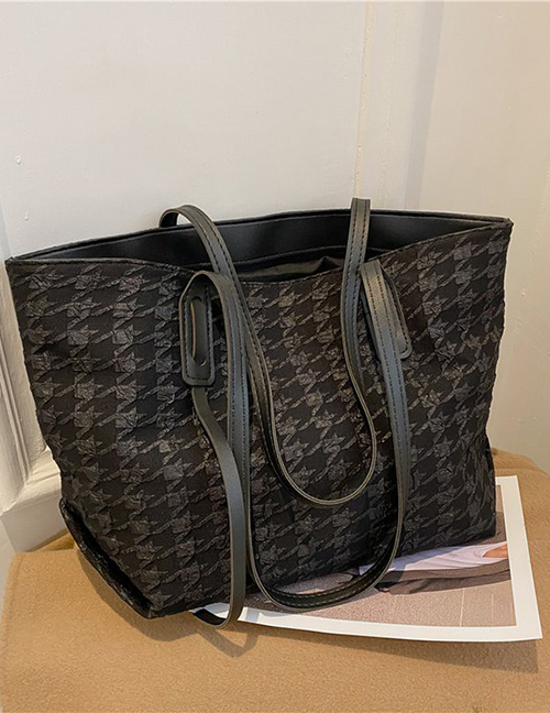 Fashion Black Woolen Large-capacity Handbag