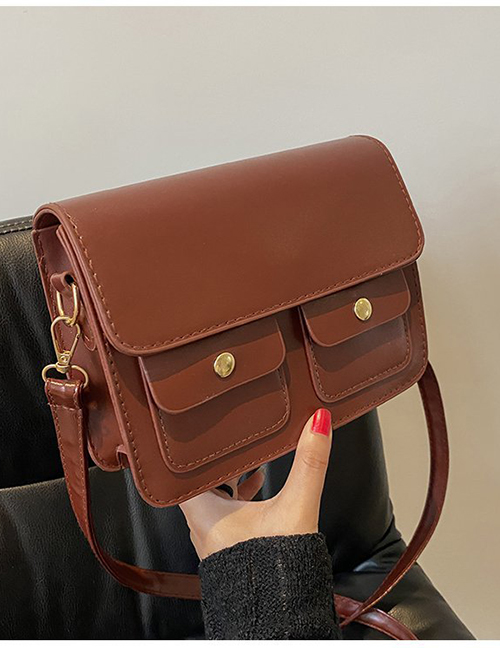 Fashion Dark Brown Pu Multi-pocket Crossbody Bag