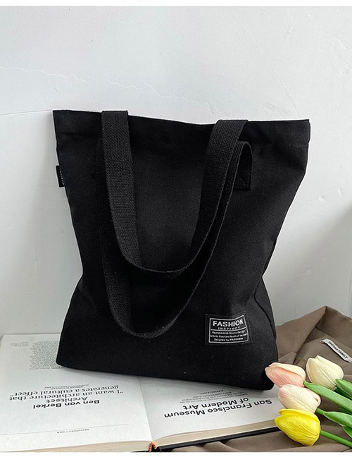 Fashion Black Canvas Large-capacity Patch Shoulder Bag