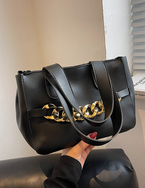 Fashion Black Pu Chain Large Capacity Handbag