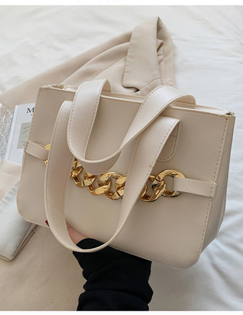 Fashion Off White Pu Chain Large Capacity Handbag