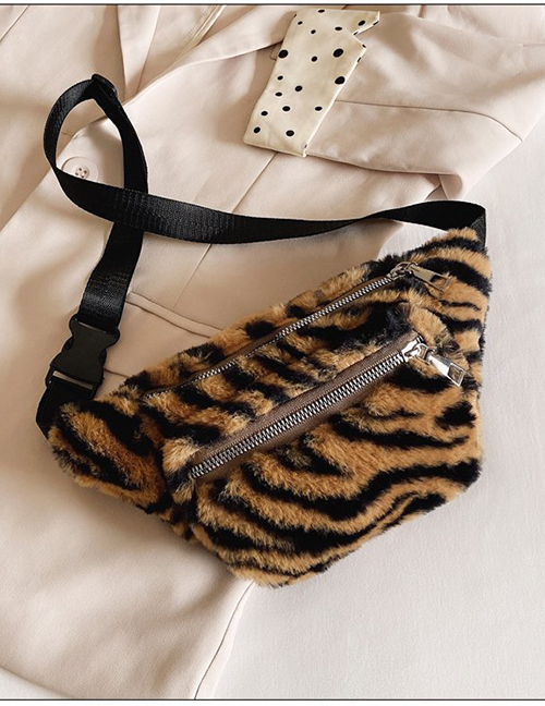 Fashion Zebra Brown Plush Zipper Crossbody Bag
