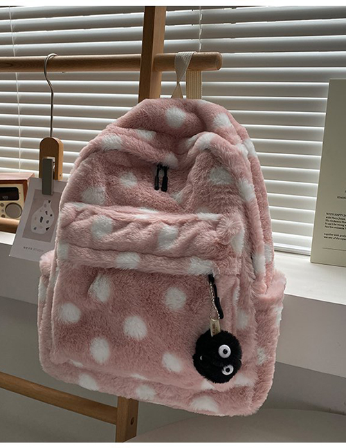 Fashion Pink With Pendant Plush Polka Dot Backpack