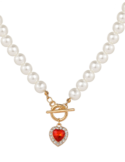 Fashion White Alloy Diamond Love Pearl Beaded Necklace