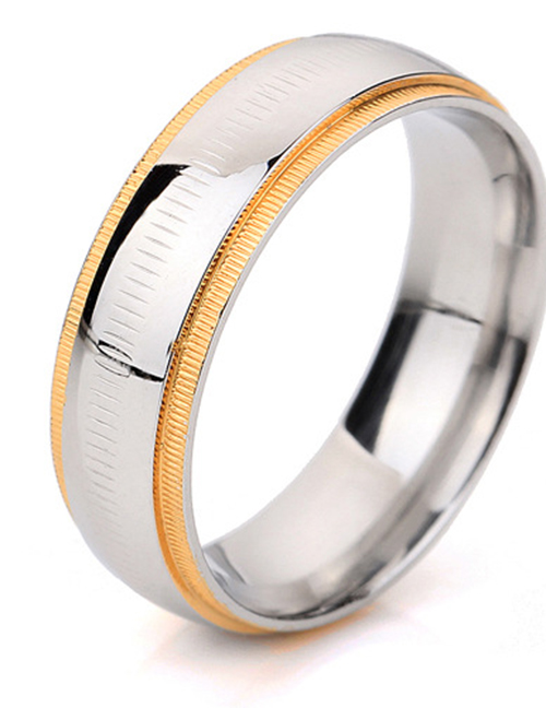 Fashion Silver Stainless Steel Two-tone Electroplated Stripe Ring