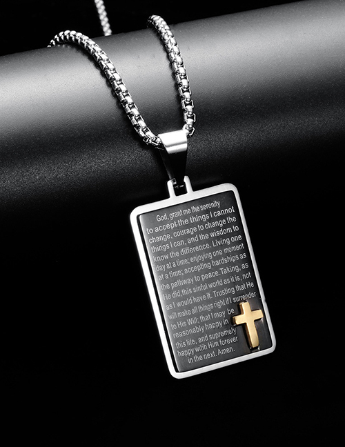 Fashion Black Titanium Steel Square Scripture Necklace