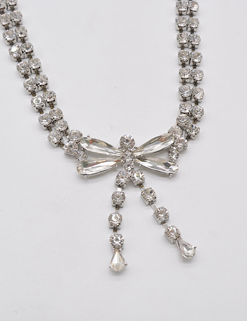 Fashion Silver Alloy Diamond Butterfly Claw Chain Necklace