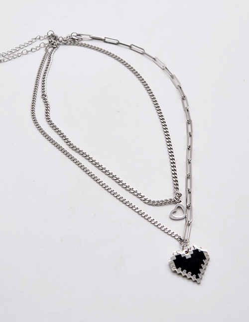 Fashion Silver Titanium Steel Oil Drop Love Double Necklace