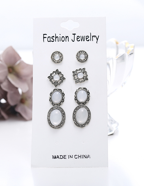 Fashion Silver Color Alloy Diamond Geometric Stud Earring Set